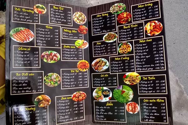 mẫu menu thực đơn quán nhậu đa dạng món